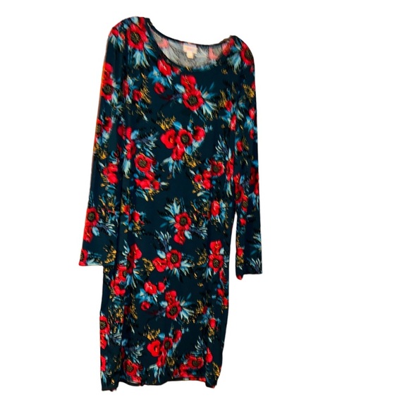 NWOT Lularoe blue floral Debbie long sleeve dress plus size 3X XxxL stretch - Picture 1 of 4